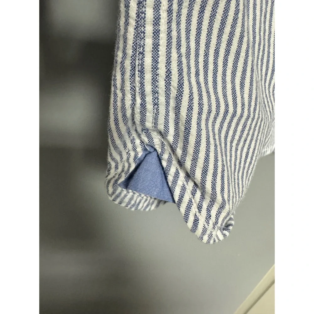 Boden Boys Blue‎ White Striped Button Down Shirt Long Sleeve Size 7-8Y 128cm